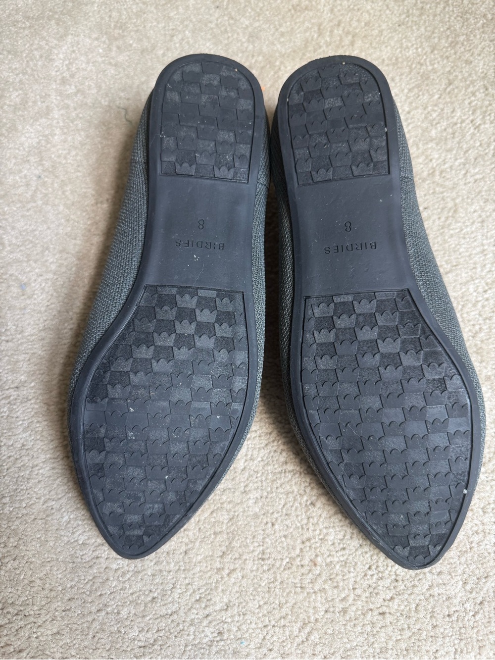 Judy + Birdies Gray Knit Pointed Flats with Black Trim and Orange Insoles - Picture 2 of 3